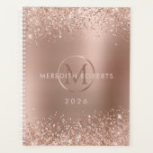 Rose Gold Glitzer Monogram Name 2026 Planer (Vorderseite)