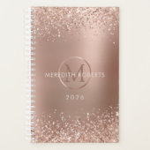 Rose Gold Glitzer Monogram Name 2026 Planer (Vorderseite)