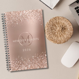 Rose Gold Glitzer Monogram Name 2026 Planer
