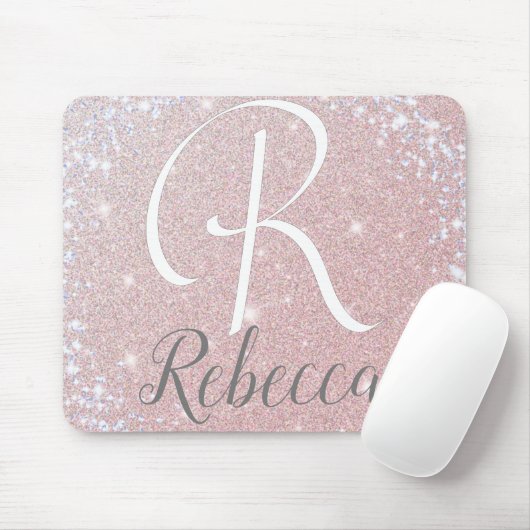Rose Gold Glitzer Monogram Name Mouse Pad Mousepad (Mit Mouse)