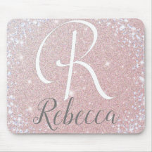 Rose Gold Glitzer Monogram Name Mouse Pad