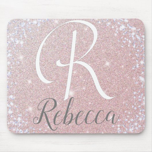 Rose Gold Glitzer Monogram Name Mouse Pad Mousepad (Vorne)