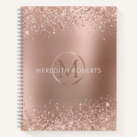 Rose Gold Glitzer Monogram Name Notizblock (Vorderseite)