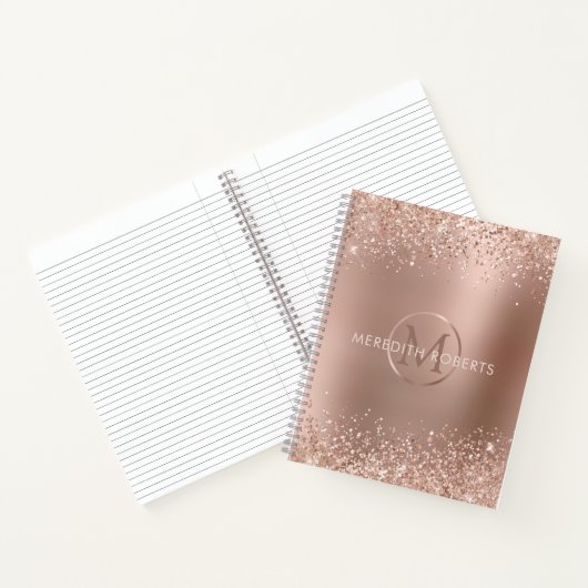 Rose Gold Glitzer Monogram Name Notizblock (Innenseite)