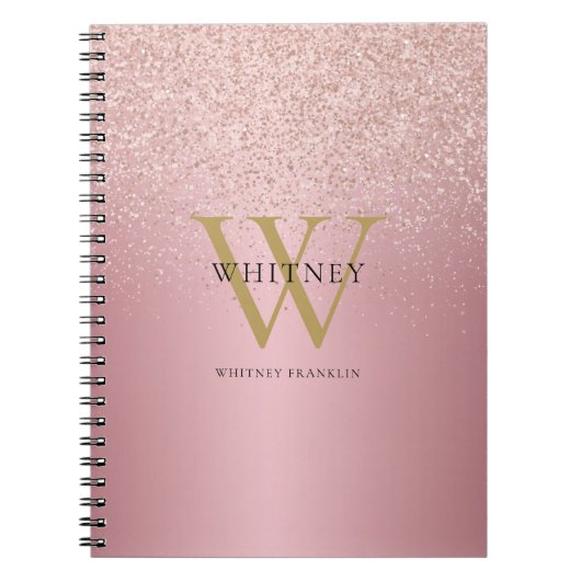 Rose Gold Glitzer Monogram Name Notizblock (Vorderseite)