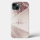 Rose Gold Glitzer Monogram Name Personalisiert Case-Mate iPhone Hülle (Rückseite)