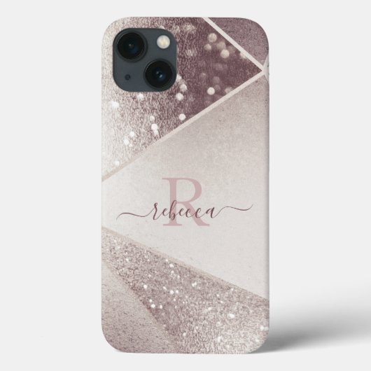 Rose Gold Glitzer Monogram Name Personalisiert Case-Mate iPhone Hülle (Rückseite)