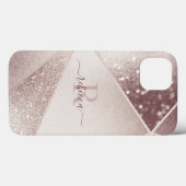 Rose Gold Glitzer Monogram Name Personalisiert Case-Mate iPhone Hülle (Rückseite (Horizontal))