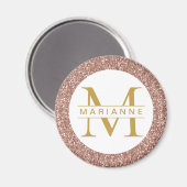 Rose Gold Glitzer Monogram Name Personalisiert Magnet (Vorderseite/Rückseite)