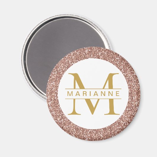 Rose Gold Glitzer Monogram Name Personalisiert Magnet (Vorderseite/Rückseite)