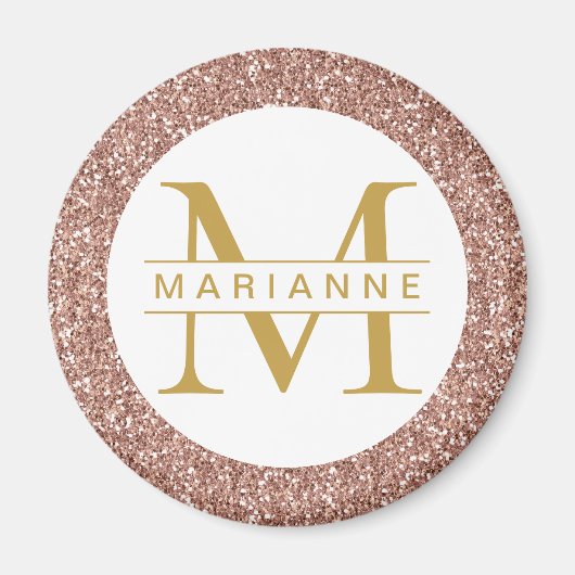 Rose Gold Glitzer Monogram Name Personalisiert Magnet (Vorne)