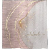 Rose Gold Glitzer Monogram Name Script Metallisch Duschvorhang (Vorderseite)