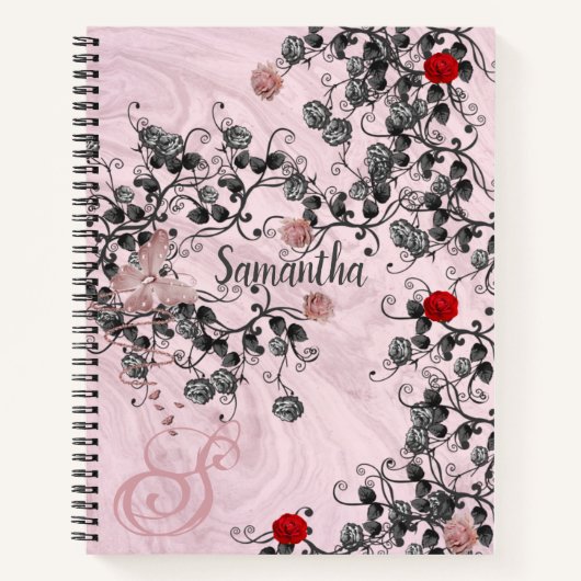 Rose Gold Glitzer Monogram Name Spiralnotebook Notizblock (Vorderseite)