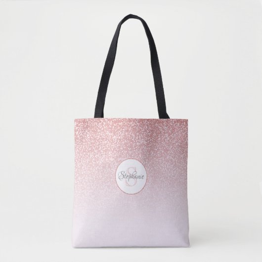 Rose Gold Glitzer Monogram Name Tasche (Vorderseite)