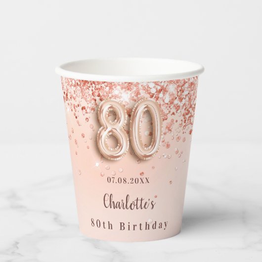 Rose Gold Glitzer Monogram Pappbecher (Vorderseite)