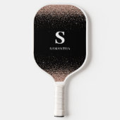 Rose Gold Glitzer Monogram Pickleball Paddel Schläger (Rückseite)