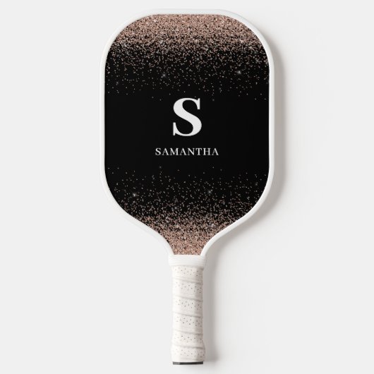 Rose Gold Glitzer Monogram Pickleball Paddel Schläger (Vorderseite)
