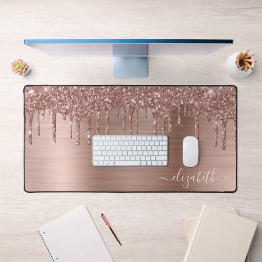 Rose Gold Glitzer Monogram Schreibtischunterlage (Büro 1)