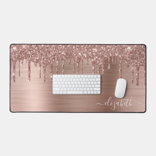 Rose Gold Glitzer Monogram Schreibtischunterlage (Tastatur & Maus)