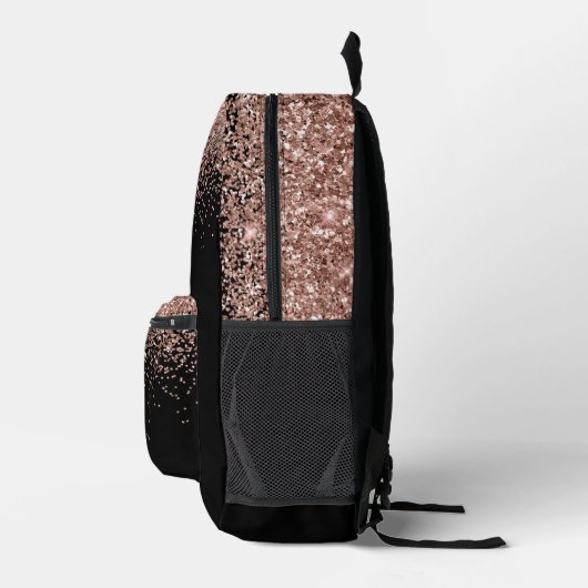 Rose Gold Glitzer Monogram Script Name Bedruckter Rucksack (Rechts)