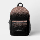 Rose Gold Glitzer Monogram Script Name Bedruckter Rucksack (Vorderseite)