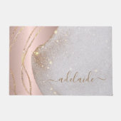 Rose Gold Glitzer Monogram Script Name Begrüßung Fußmatte (Vorderseite)