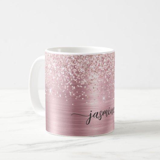 Rose Gold Glitzer Monogram Signature Ombre Metal Kaffeetasse (Vorderseite Links)