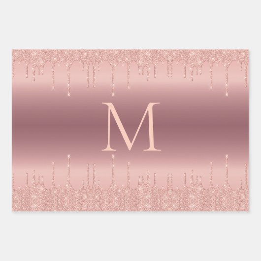 Rose Gold Glitzer Monogram Wrapping Paper Sheets Geschenkpapier Set (Vorderseite 2)