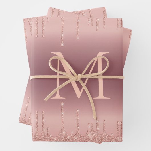 Rose Gold Glitzer Monogram Wrapping Paper Sheets Geschenkpapier Set (Beispiel)