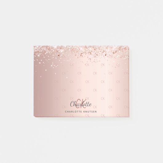 Rose Gold Glitzer Monogramm Initialen Post-it Klebezettel (Vorderseite)