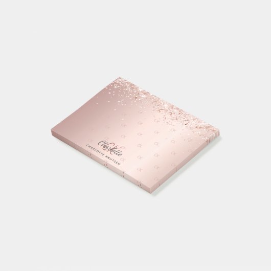Rose Gold Glitzer Monogramm Initialen Post-it Klebezettel (angewinkelt)