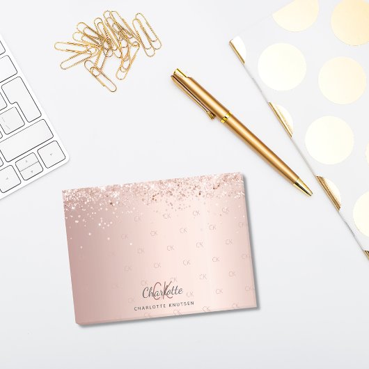 Rose Gold Glitzer Monogramm Initialen Post-it Klebezettel