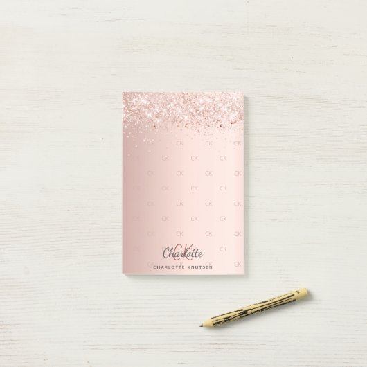 Rose Gold Glitzer Monogramm Initialen Post-it Klebezettel (Auf Schreibtisch)