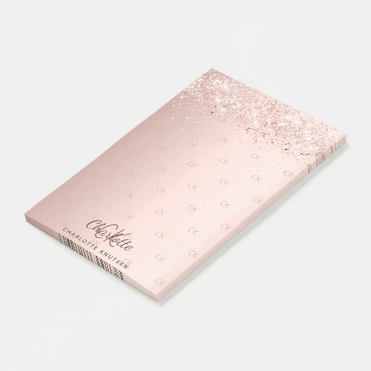 Rose Gold Glitzer Monogramm Initialen Post-it Klebezettel (angewinkelt)