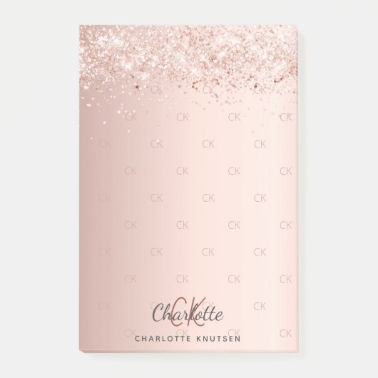 Rose Gold Glitzer Monogramm Initialen Post-it Klebezettel (Vorderseite)