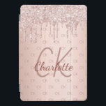 Rose Gold Glitzer Monogramm Initialen rosa iPad Pro Cover<br><div class="desc">Personalisieren und fügen Sie Ihren Namen und Monogramm Buchstaben,  Initialen. Das Monogramm initialisiert als Muster auf dem Hintergrund. Eine gürtliche und weibliche Rose Gold,  rosa Farbverlauf Hintergrund. Dekoriert mit Rose Gold und rosa Tropfen,  Farbe tropfend aussehen. Rose goldfarbene Buchstaben. Der Name wird mit einem handgeschriebenen Stilskript geschrieben.</div>