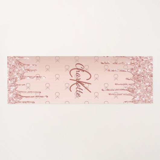 Rose Gold Glitzer Monogramm Initialen rosa Yogamatte (Rückseite (Horizontal))