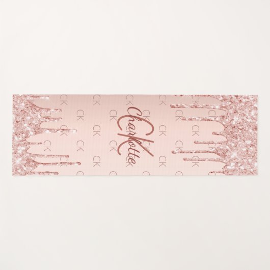 Rose Gold Glitzer Monogramm Initialen rosa Yogamatte (Vorderseite (Horizontal))