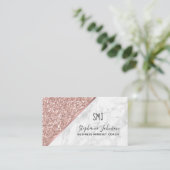 Rose Gold Glitzer Monogramm-Logo aus weißem Marmor Visitenkarte (Stehend Vorderseite)