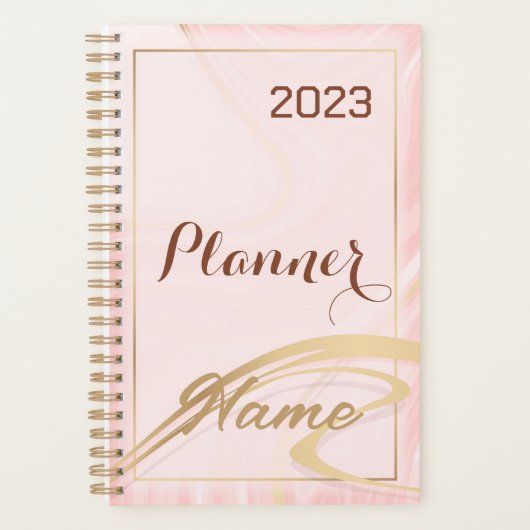 Rose Gold Glitzer Monogramm Name 2023 Planer (Vorderseite)