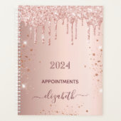 Rose Gold Glitzer Monogramm Name 2024 Planer (Vorderseite)