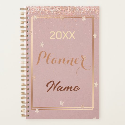 Rose Gold Glitzer Monogramm Name 20XX Planer (Vorderseite)