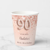 Rose Gold Glitzer Monogramm Name des 90. Geburtsta Pappbecher (Vorderseite)