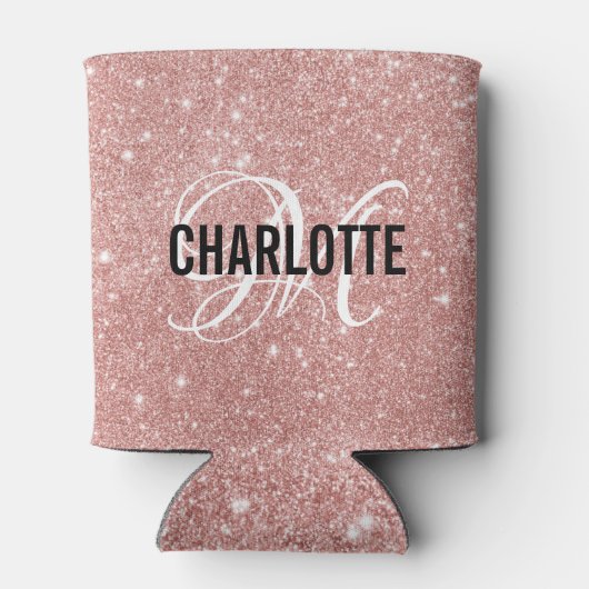Rose Gold Glitzer Monogramm Name Dosenkühler (Rückseite)