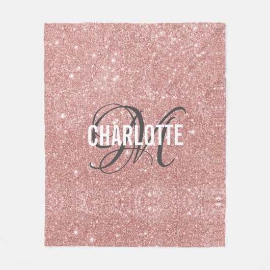 Rose Gold Glitzer Monogramm Name Fleece Decke (Vorderseite)