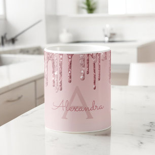 Rose Gold Glitzer Monogramm Name & Initiale Kaffeetasse