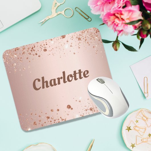 Rose Gold Glitzer Monogramm Name Mousepad