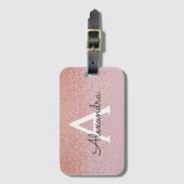Rose Gold Glitzer Monogramm Name und Anfangsbuchst Gepäckanhänger (Vorderseite Vertikal)