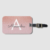 Rose Gold Glitzer Monogramm Name und Anfangsbuchst Gepäckanhänger (Vorderseite (Horizontal))