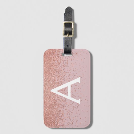 Rose Gold Glitzer Monogramm Name und Anfangsbuchst Gepäckanhänger (Vorderseite Vertikal)